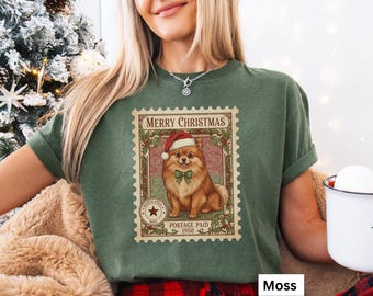 Pomeranian jul vintage t-shirt, semester Pomeranian hund t-shirt, present till Pomeranian älskare, Pomeranian mamma t-shirt, jul hund t-shirt