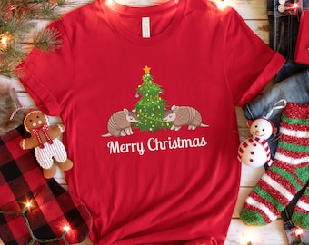 Armadillo Christmas Shirt Unisex Tee, Holiday Armadillo Shirt, Holiday Animal Lover Gift Top, Gift for Armadillo Lovers