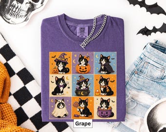Tuxedo Cat Halloween Vintage t-Shirt, Tuxedo Cat Gifts, Tuxedo Mom t-shirt, Fall Cat t-shirt, Tuxedo Cat Fall tshirt, Spooky Season Shirt