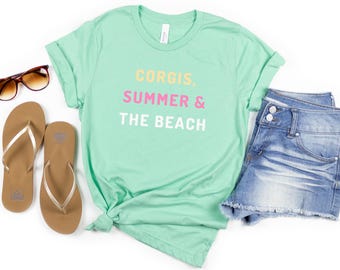 Corgi Summer Beach Shirt, Dog Beach Shirt, Corgi Lover Tee, Corgi Gift, Dog Vacation Tee, Summer Shirt for Dog Lovers, Beach Dog Shirt