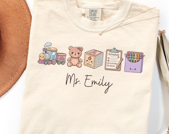 Two Year Old Retro Teacher Personalized t-shirt, Cute Preschool Teacher Gift Tee, Daycare Toddler Teacher t-shirt, Childcare Provider Gift