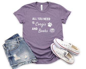 Shirt boeken en Corgi, shirt Corgi-liefhebber eigenaar, cadeaus voor Corgi-eigenaren shirt, T-shirt honden en boeken cadeau, cadeau Corgi-shirt eigenaar
