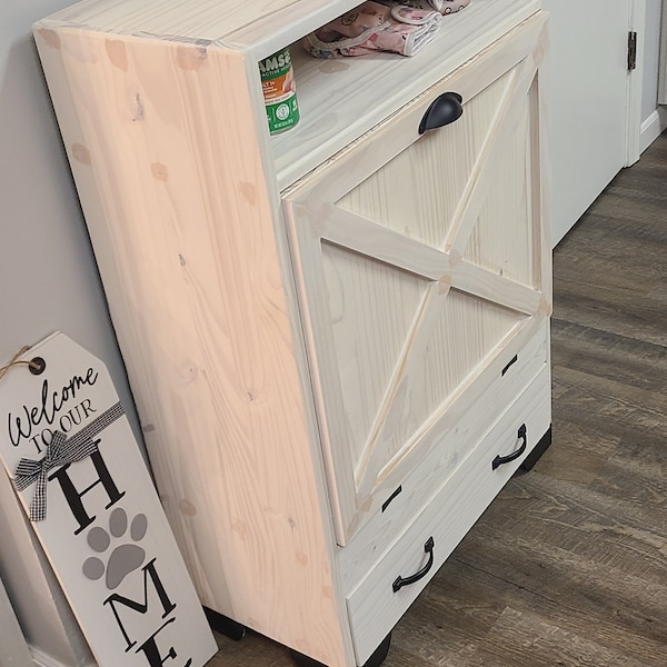 Dog feeding station, cabinet door