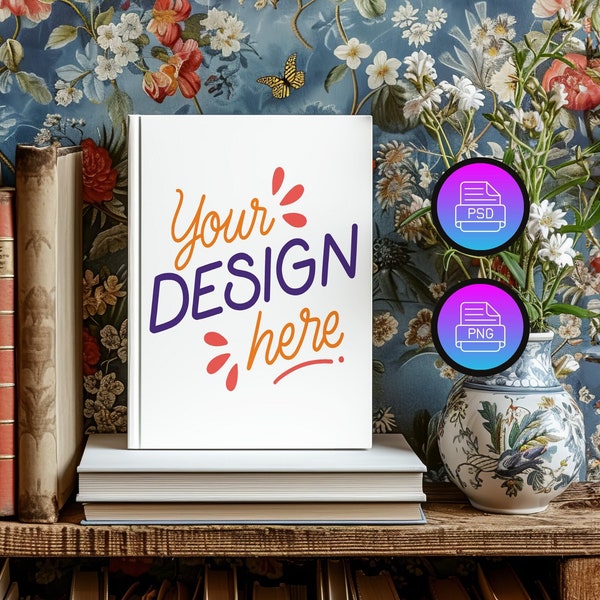 Book Cover Mockup | Hardcover Notebook Mockup | KDP Book Cover Mockup | Canva PNG and Smart Object PSD | 8 x 11 Inches Book Cover