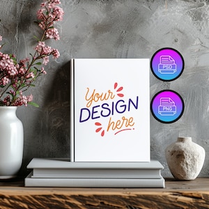Book Cover Mockup | Hardcover Notebook Mockup | KDP Book Cover Mockup | Canva PNG and Smart Object PSD | 8 x 10.5 Inches Book Cover