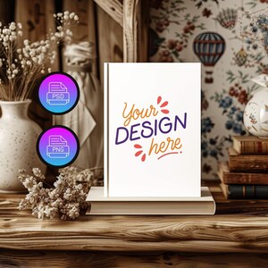 Book Cover Mockup | Hardcover Notebook Mockup | KDP Book Cover Mockup | Canva PNG and Smart Object PSD | 8 x 11 Inches Book Cover