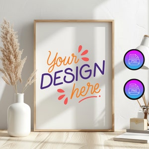 Natural Wood Frame Mockup: 20x28, DIN A (PNG & PSD)