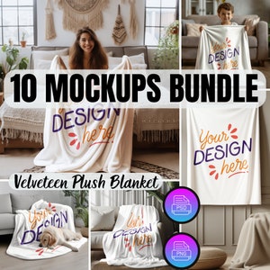 Velveteen Plush Blanket Mockups Bundle| Throw Blanket Mockup Bundle| Fleece Blanket Mockup Bundle | Canva Overlay PNG and Smart Object PSD