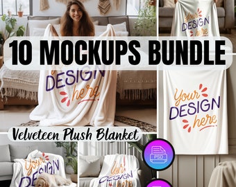 Velveteen Plush Blanket Mockup Bundle | PNG & PSD