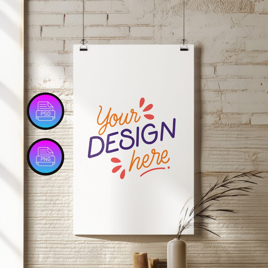 Hanging 22x34 Poster Mockup | Boho Style (PNG, PSD) - Etsy