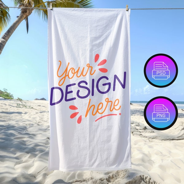 30x60 Beach Towel Mockup| Cotton Towel Mockup | Vertical Towel Mockup | Bath Towel Mockup | Canva Overlay PNG and Smart Object PSD