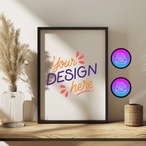 Vertical Black Frame Mockup: Wall Art Display (PNG, PSD)