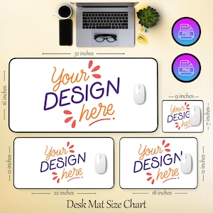 Schreibtischmatte Größentabelle Mockup | Gaming Mousepad Size Guide Mockup | Black Edges Mousepad Größentabelle | Canva PNG und Smart Objekt PSD