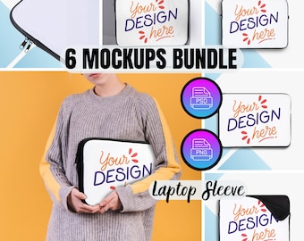 Laptop Sleeve Mockup Bundle: All-Over-Print Design (PSD+PNG)