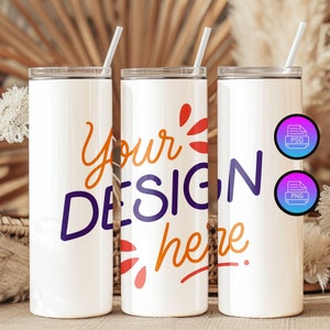 3 Tumblers Mockup | 20 Oz Tumbler Mockup | Full Wrap Tumbler Mockup | Editable Skinny Tumbler Template | Smart Object PSD&Canva Overlay PNG