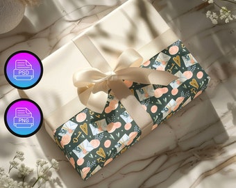 Wrapping Paper Mockup | Digital Paper Listing Mockup | Gift Box Mockup | Wrapped Present Mockup | Etsy Listing Mockup | Smart Object PSD