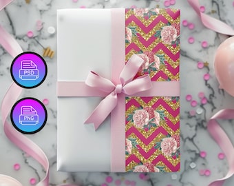 Wrapping Paper Mockup: Gift Box PSD Template (Digital Download)
