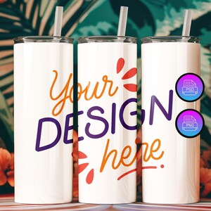 3 Tumblers Mockup | 20 Oz Tumbler Mockup | Full Wrap Tumbler Mockup | Editable Skinny Tumbler Template | Smart Object PSD&Canva Overlay PNG