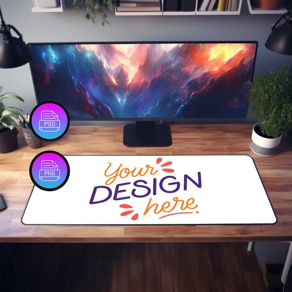 Mousepad Mockup | 31 x 15.5 Inches Desk Mat Mockup | Large Mousepad Mockup | Canva PNG and Smart Object PSD | Digital Download Mockup