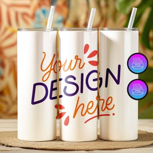 3 Tumblers Mockup | 20 Oz Tumbler Mockup | Full Wrap Tumbler Mockup | Editable Skinny Tumbler Template | Smart Object PSD&Canva Overlay PNG