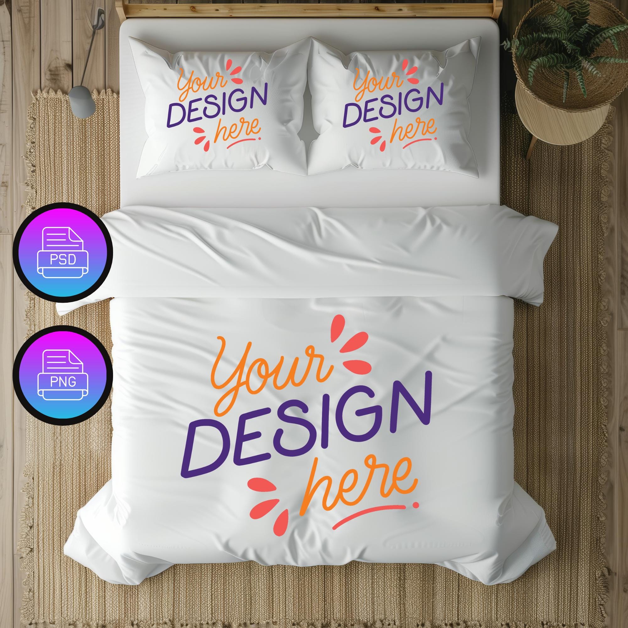 Bedding Set Mockup | Duvet Cover and Pillows Cover Mockup | Boho Bedding Set Mockup | Bedroom Mockup | PNG & Smart Object PSD
