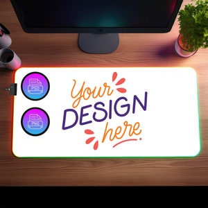 LED Mousepad Mockup | 32 x 16 Desk Mat Mockup | Large Mousepad Mockup | Canva PNG and Smart Object PSD | Digital Download Mockup