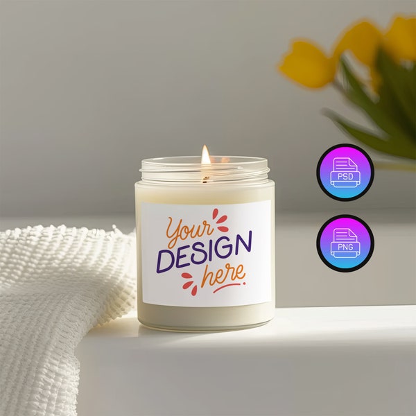 9oz Scented Soy Candle Mockup | Candle Label Mockup | Boho Candle Jar Mockup | Canva PNG and Smart Object PSD |Digital Download