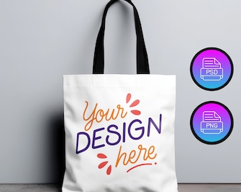 AOP Tote Bag Mockup | Black Handle Tote Bag Mockup | Generic Brand Tote Bag Mockup | Smart Object PSD + Canva PNG | Digital Download