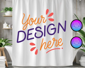 Shower Curtain Mockup | 71 by 74 Inches Bathroom Curtain Mockup | Boho Shower Drape Mockup | Canva Overlay PNG and Smart Object PSD