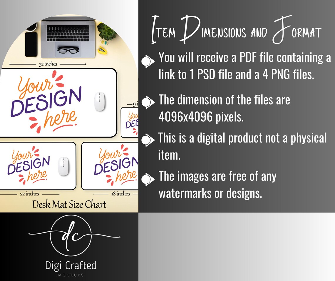 Mat Icon Size Chart Desk Mat Size Chart Mockup: Gaming Mousepad Guide (PNG, PSD) - Etsy