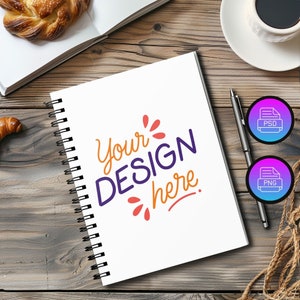 Spiral Bound Notebook Mockup | 6x8 Inches Black Spiral Notebook Mockup |  Spiral Planner Mockup | Boho Notebook Mockup |  | Smart Object PSD