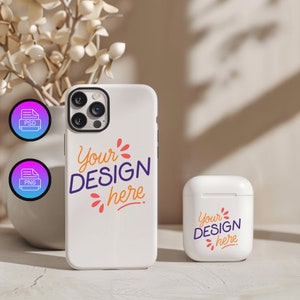 iPhone Tough Case & Airpods Mockup | Bearbeitbares Tough-Case-Mockup | Bearbeitbares Airpods-Mockup | PNG und Smart Object PSD