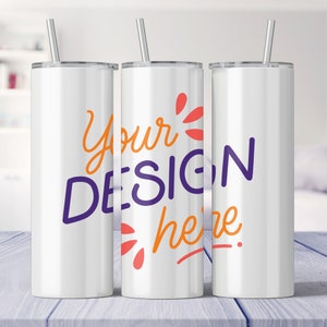 3 Tumblers Mockup | 20 Oz Tumbler Mockup | Full Wrap Tumbler Mockup | Editable Skinny Tumblers | Use Your Own Background | Smart Object PSD