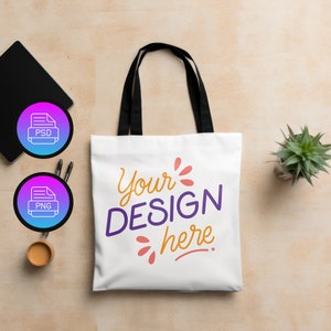 AOP Tote Bag Mockup | Black Handle Tote Bag Mockup | Generic Brand Tote Bag Mockup | Smart Object PSD + Canva PNG | Digital Download