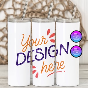 3 Tumblers Mockup | 20 Oz Tumbler Mockup | Full Wrap Tumbler Mockup | Editable Skinny Tumbler Template | Smart Object PSD&Canva Overlay PNG