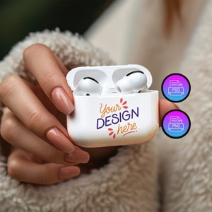 May include: White wireless earbud case with a design that says "Your Design Here".