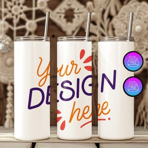 3 Tumblers Mockup | 20 Oz Tumbler Mockup | Full Wrap Tumbler Mockup | Editable Skinny Tumbler Template | Smart Object PSD&Canva Overlay PNG