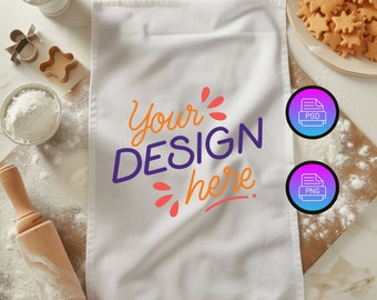 Kitchen Towel Mockup | Hand Towel Mockup | Tea Towel Mockup | Dye Sublimation Cotton Towel Mockup | Canva Overlay PNG and Smart Object PSD