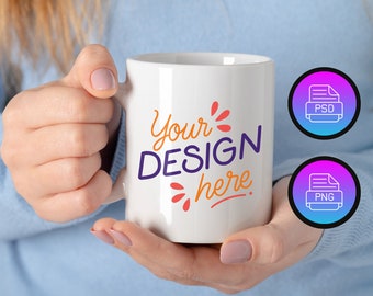 White Ceramic Mug Mockup: POD Coffee Cup (PNG, PSD)