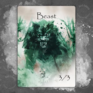 Jeton d'art aquarelle BEAST (3/3) pour MTG et autres jeux de cartes à collectionner, jeton unique