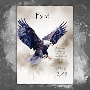 Jeton d'art aquarelle OISEAUX (bleu, volant) pour MTG et autres jeux de cartes à collectionner, jeton unique