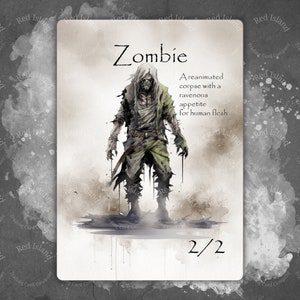 Jeton d'art aquarelle ZOMBIE pour MTG et autres jeux de cartes à collectionner, jeton unique
