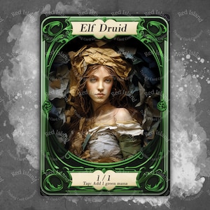 Jeton d'art en papier DRUIDE ELF pour MTG et autres jeux de cartes à collectionner, jeton unique