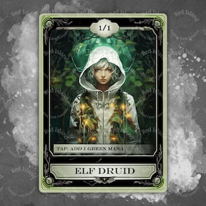 Jeton d'art fantastique dynamique ELF DRUID pour MTG et autres jeux de cartes à collectionner, jeton unique