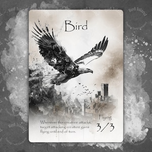 Jeton d'art aquarelle OISEAU (blanc, volant) pour MTG et autres jeux de cartes à collectionner, jeton unique