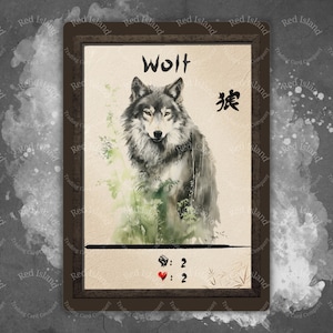 Jeton d'art japonais WOLF Sumi-E pour MTG et autres jeux de cartes à collectionner, jeton unique