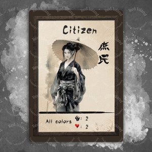 Jeton d'art japonais Sumi-E CITIZEN pour MTG et autres jeux de cartes à collectionner, jeton unique