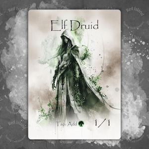 Jeton d'art aquarelle DRUIDE ELF pour MTG et autres jeux de cartes à collectionner, jeton unique