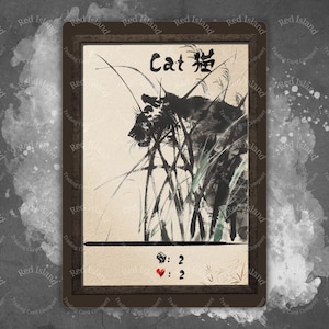 Jeton d'art japonais CAT Sumi-E pour MTG et autres jeux de cartes à collectionner, jeton unique