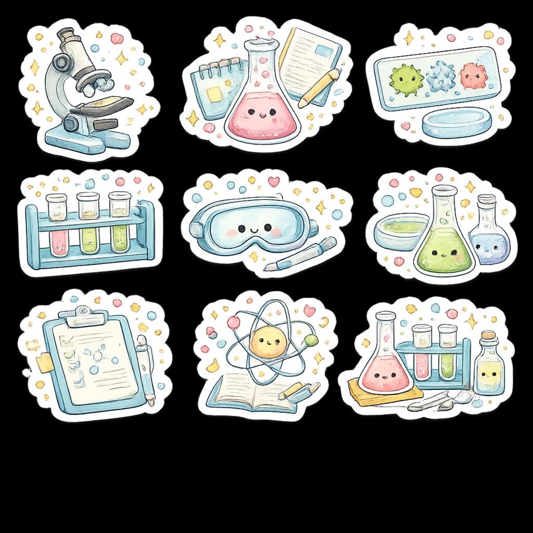 Science Lab Stickers: Beakers, Microscopes, Goggles – Fun Chemistry ...